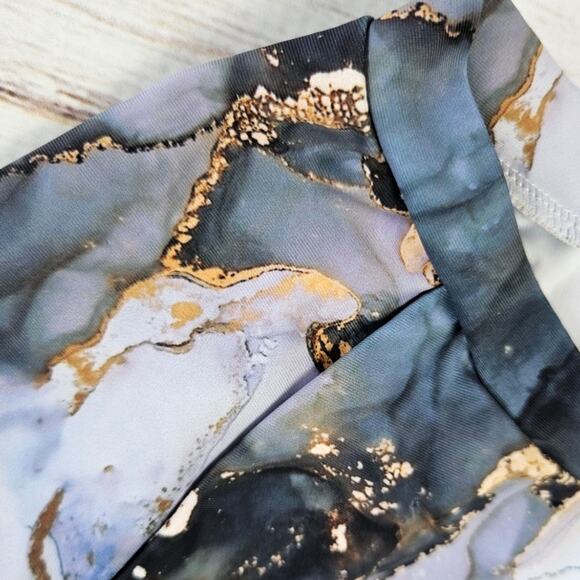 Shein Blue Marble Print Rashguard bikini sz 5 - Picture 3 of 4